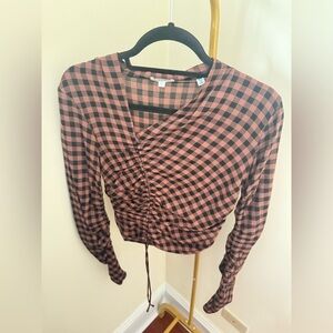 A.L.C. Pink and Black Checkered Ruched Blouse